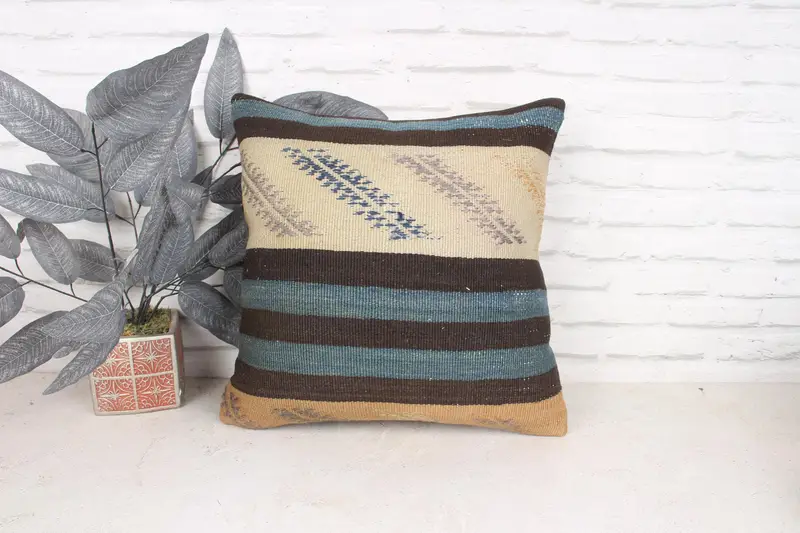 Pillow Sham, 18x18 Beige Cushion Case, Kilim Cushion Sham, Boho Chic Cushion Case, Pillow for Couch, Ethnic Throw Pillow Sham, Turkish Kilim Pillow - 1