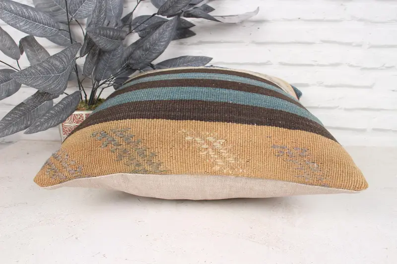 Pillow Sham, 18x18 Beige Cushion Case, Kilim Cushion Sham, Boho Chic Cushion Case, Pillow for Couch, Ethnic Throw Pillow Sham, Turkish Kilim Pillow - 5