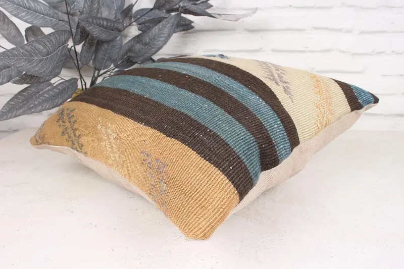 Pillow Sham, 18x18 Beige Cushion Case, Kilim Cushion Sham, Boho Chic Cushion Case, Pillow for Couch, Ethnic Throw Pillow Sham, Turkish Kilim Pillow - 6
