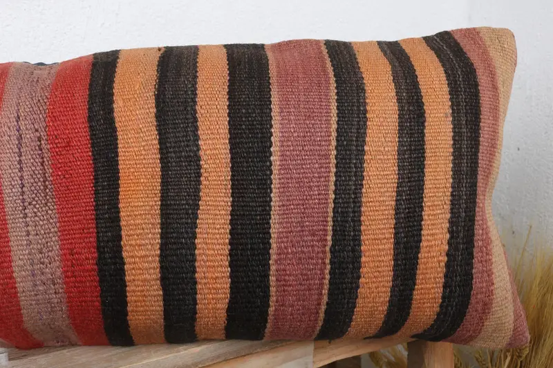 Meditation Pillow Case, Home Decor Pillow, Turkish Pillow, Ethnical Kilim Rug Pillow, Garden Cushion, 12x36 Red Cushion, Cushion Case - 5