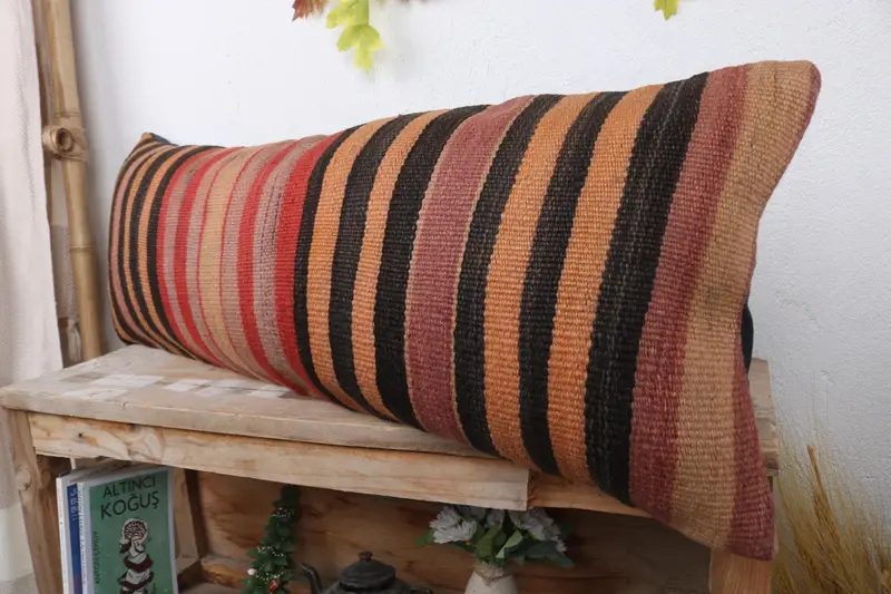 Meditation Pillow Case, Home Decor Pillow, Turkish Pillow, Ethnical Kilim Rug Pillow, Garden Cushion, 12x36 Red Cushion, Cushion Case - 4