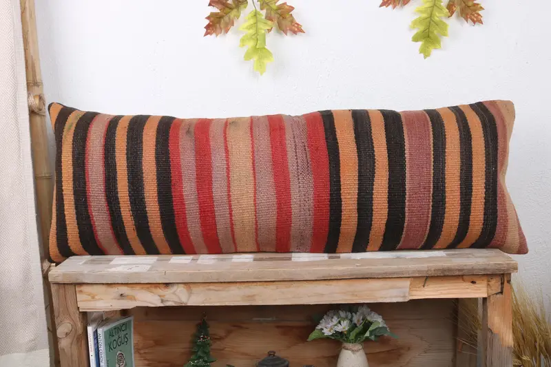 Meditation Pillow Case, Home Decor Pillow, Turkish Pillow, Ethnical Kilim Rug Pillow, Garden Cushion, 12x36 Red Cushion, Cushion Case - 2