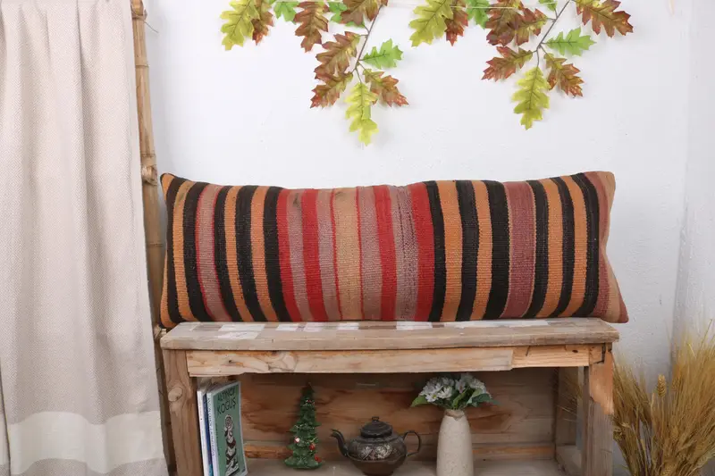 Meditation Pillow Case, Home Decor Pillow, Turkish Pillow, Ethnical Kilim Rug Pillow, Garden Cushion, 12x36 Red Cushion, Cushion Case - 1