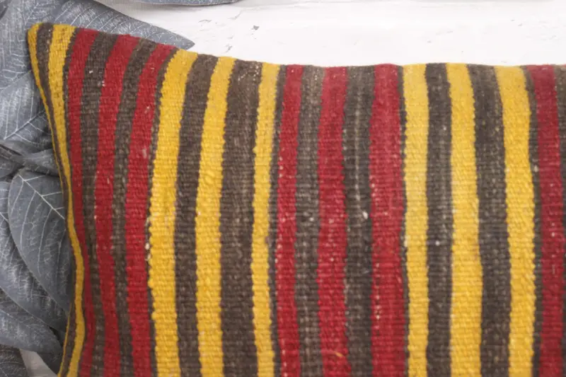 Vintage Kilim Pillow, Cushion Cover, Pillow for Couch, 12x20 Yellow Pillow, Bolster Pillow, Home Decor Pillow, Pattern Throw Cushion Case - 2