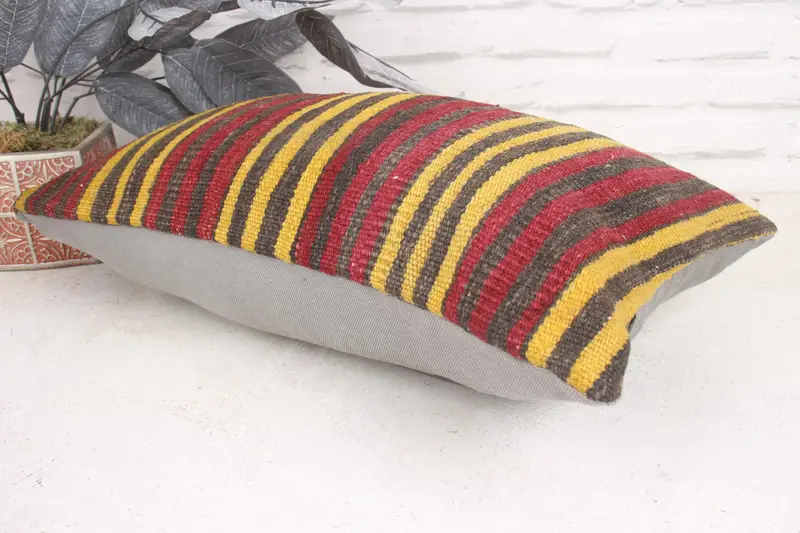 Vintage Kilim Pillow, Cushion Cover, Pillow for Couch, 12x20 Yellow Pillow, Bolster Pillow, Home Decor Pillow, Pattern Throw Cushion Case - 6