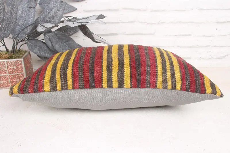 Vintage Kilim Pillow, Cushion Cover, Pillow for Couch, 12x20 Yellow Pillow, Bolster Pillow, Home Decor Pillow, Pattern Throw Cushion Case - 5