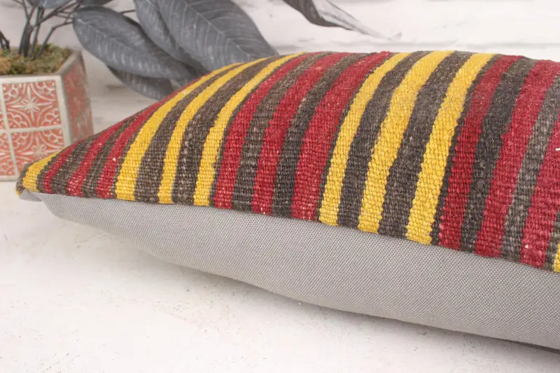 Vintage Kilim Pillow, Cushion Cover, Pillow for Couch, 12x20 Yellow Pillow, Bolster Pillow, Home Decor Pillow, Pattern Throw Cushion Case - 7