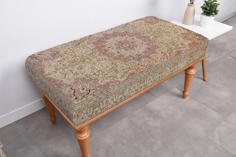 Scandinavian Ottoman with Kilim-Inspired Wool Blend Cover, Ottoman