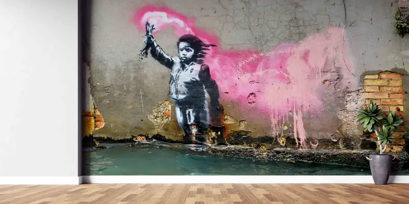 Künstlerisch bedruckte Banksy-Graffiti-Tapete: Werten Sie Ihren Raum auf