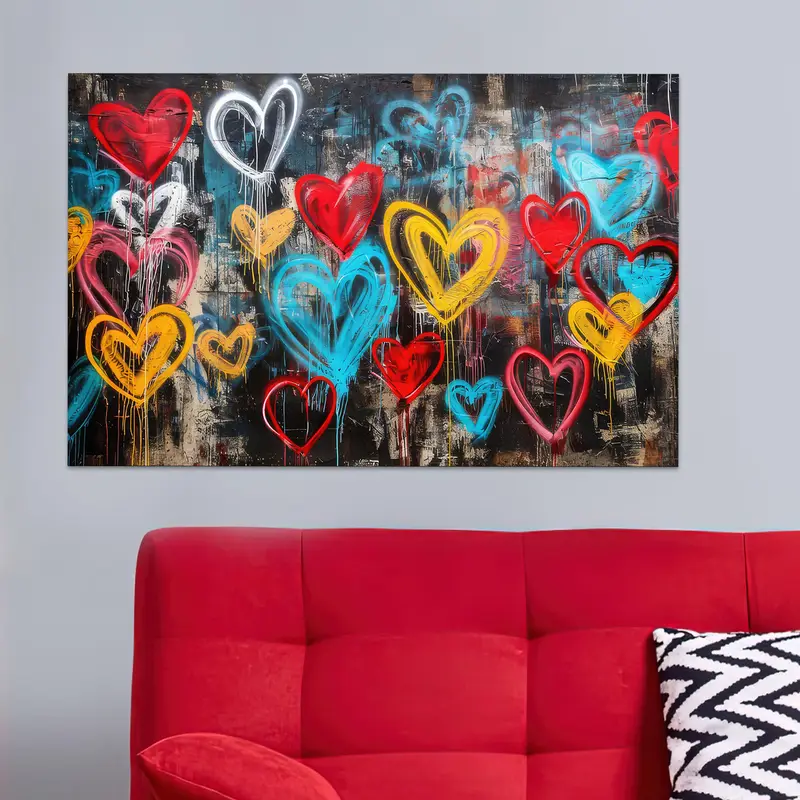 Zarif Baskılı Cam: Aşk Grafiti Kalpleri Renkli Tasarım