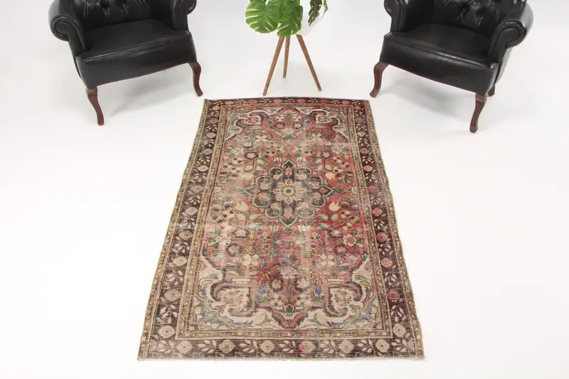 3,5x6,2 ft Teppich, türkischer Akzentteppich, roter Oushak-Randteppich - 1