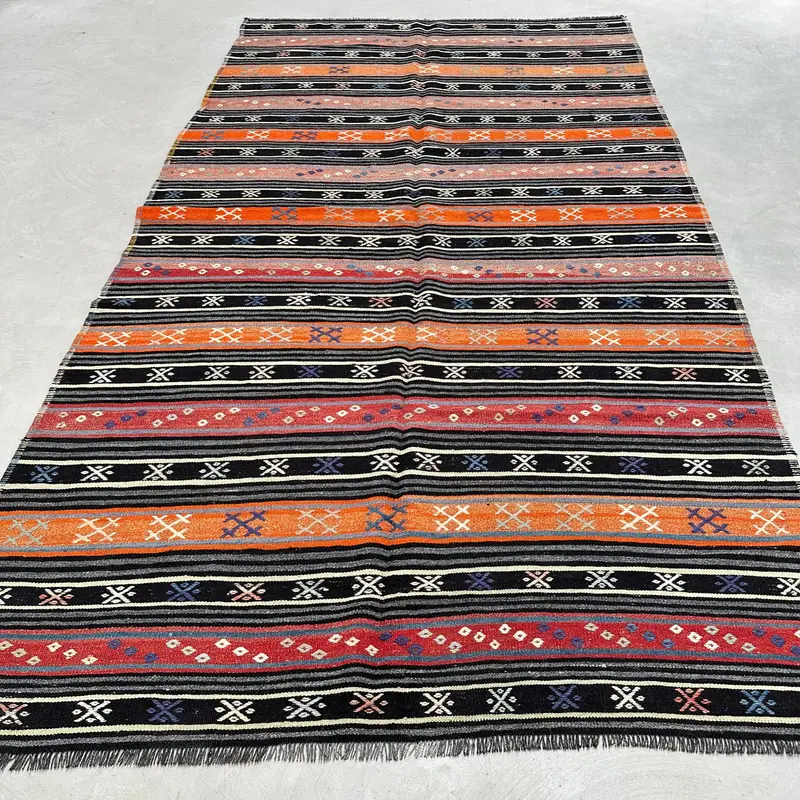 Eleganter Teppich in Schwarz und Orange, 5,8 x 10,6 Fuß, abstraktes Design