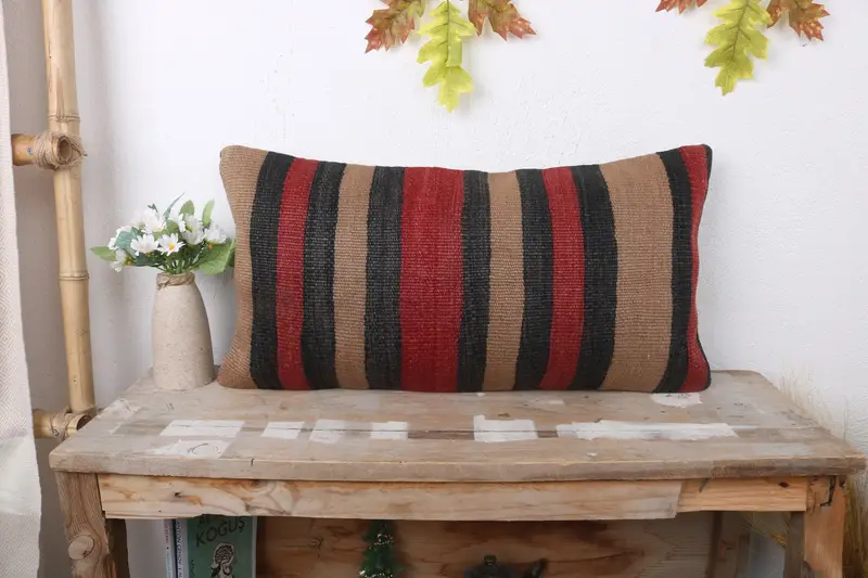 12x24 Beige Pillow Sham, Boho Pillow, Lounge Throw Pillow Sham, Garden Pillow Case, Kilim Pillow Cover, Cushion Case, Turkish Pillow - 1