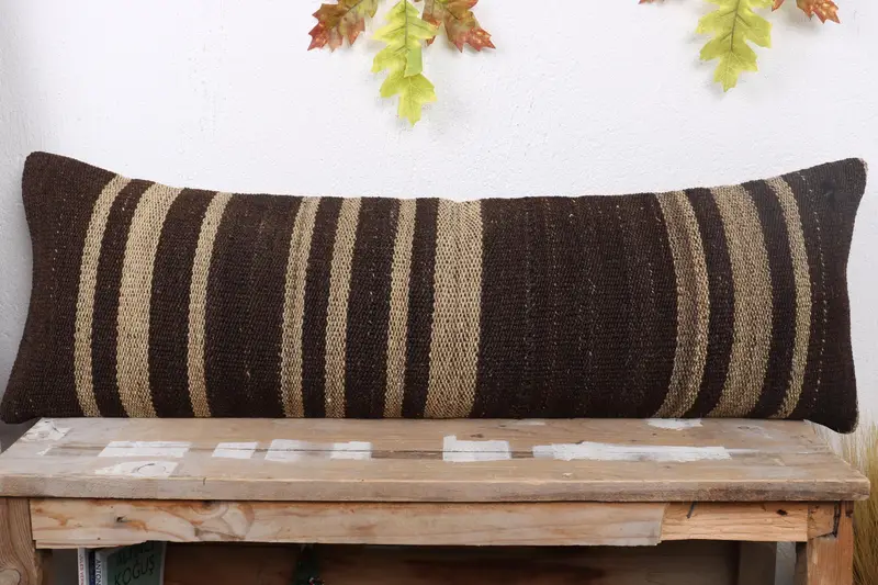 Ottoman Cushion, Pillow Sham, Turkish Kilim Pillow, 12x36 Brown Cushion Cover, Kilim Pillow Cover, Interior Designer Pillow, Armchair Pillow Sham - 2