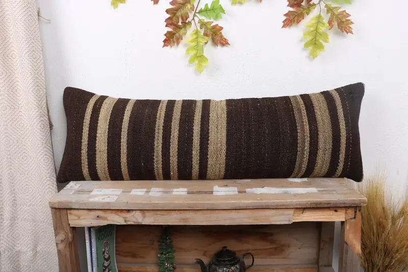 Ottoman Cushion, Pillow Sham, Turkish Kilim Pillow, 12x36 Brown Cushion Cover, Kilim Pillow Cover, Interior Designer Pillow, Armchair Pillow Sham - 1
