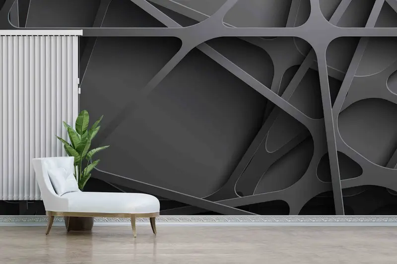 Modern 3D Soyut Siyah Metalik Efekt Baskılı Duvar Kağıdı