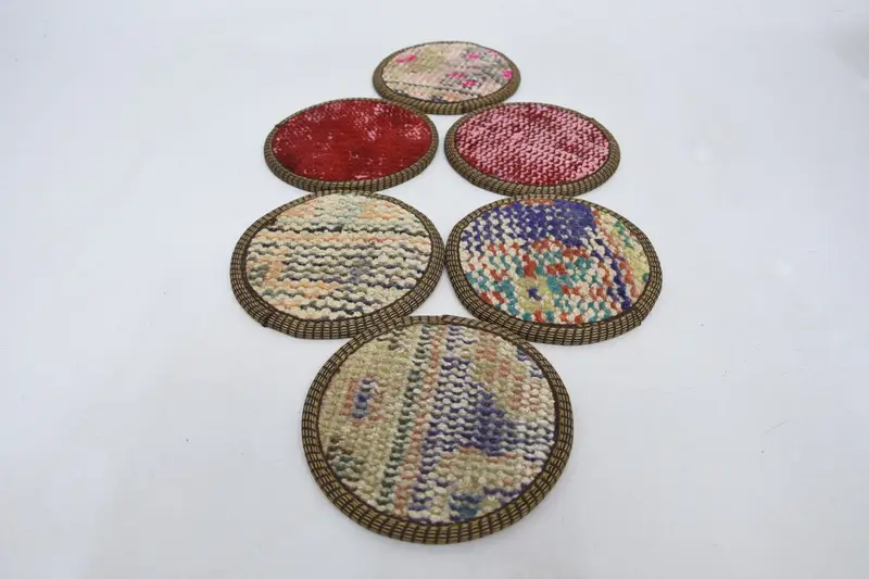 Bohem Yuvarlak Bardak Altlığı, Kırmızı ve Bronz Bardak Altlığı