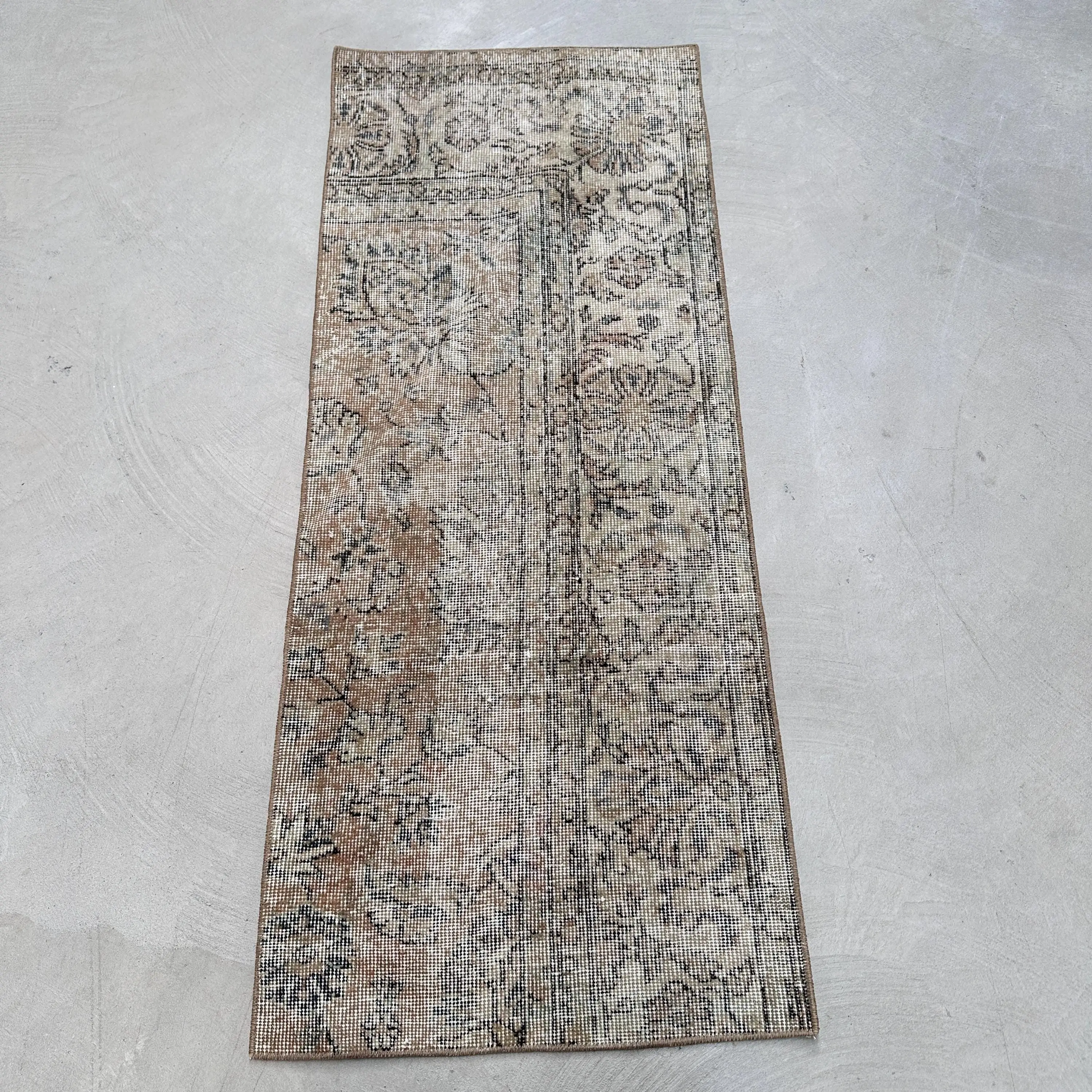 1.8x4.5 ft Rug, Vintage Turkish Rug, Brown Black Southwestern Wool Rug - 1