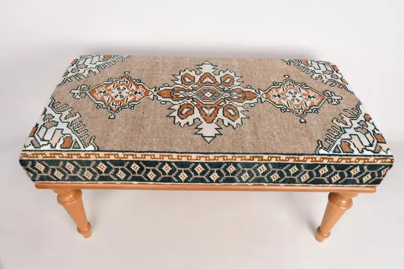 Modular Kilim-Inspired Ottoman, Brown & Beige Wool Blend Ottoman Set