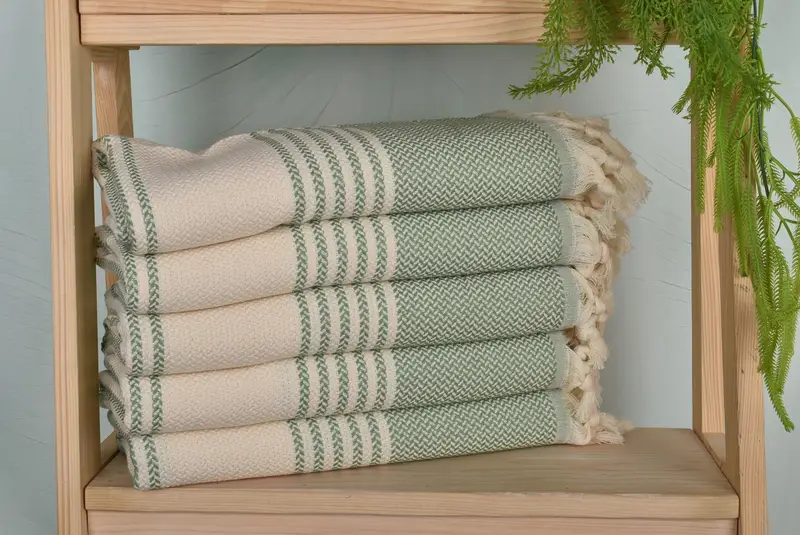 Green Cotton Towel Striped Bath Towel, Organic Cotton, 40x71 Inches