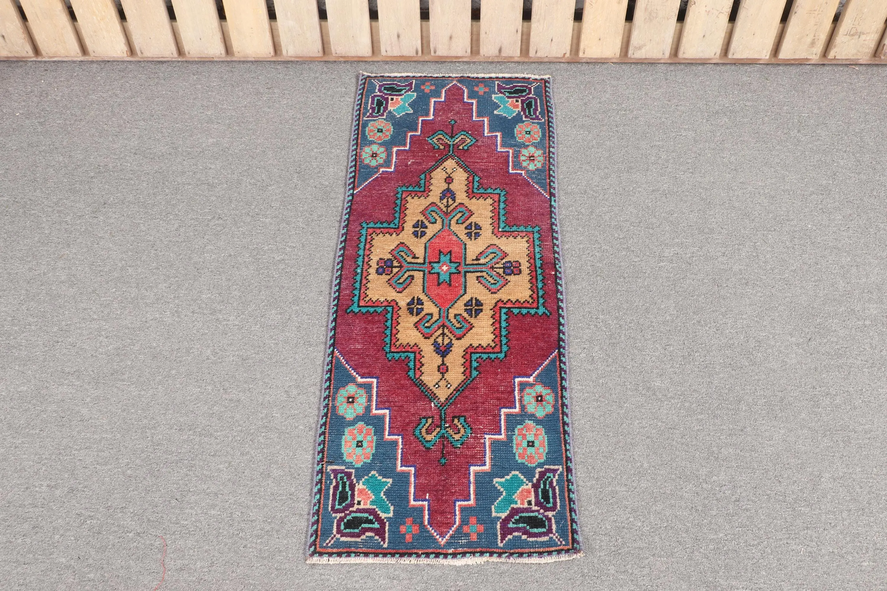 1.4x3.4 ft Rug, Turkish Vintage Rug, Red Wool Rug - 1
