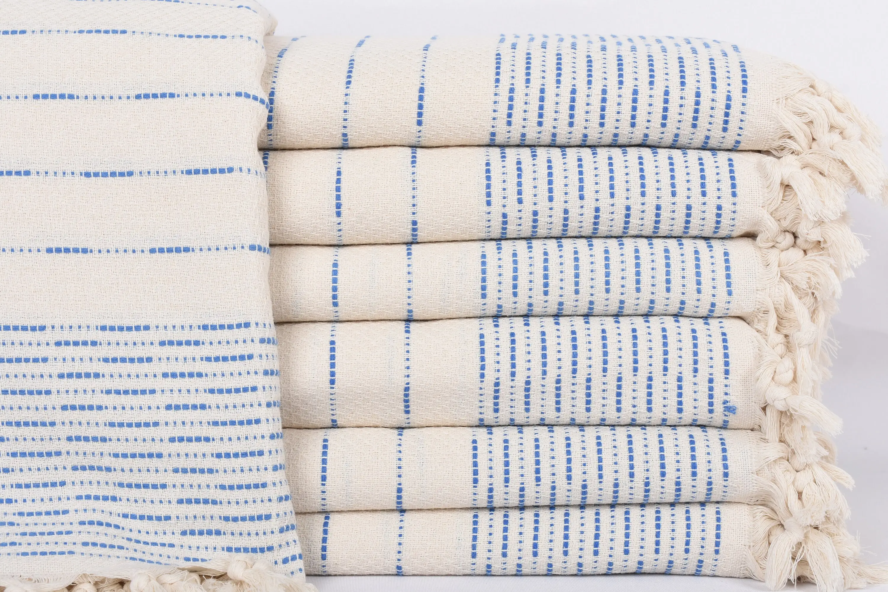 Personalized Organic Cotton Parliament Blue Striped Blanket, 97x91 Inches - 1