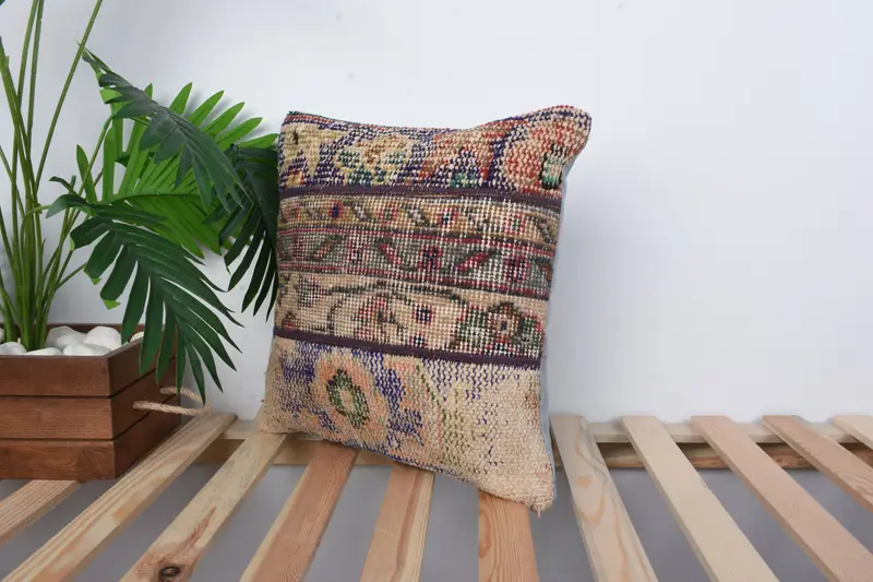 Rustic Pillow Sham, 16x16 Blue Cushion Case, Throw Kilim Pillow, Vintage Pillow, Nomadic Pillow Cover, Boho Pillow, Pillow Case, Tribal Pillow Sham - 5