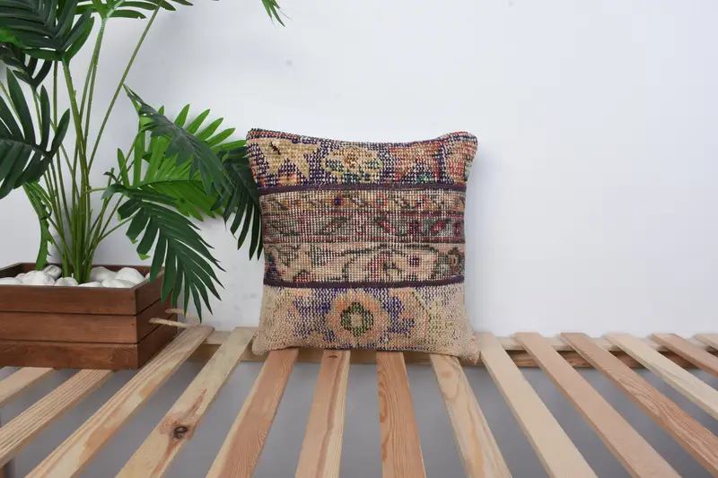Rustic Pillow Sham, 16x16 Blue Cushion Case, Throw Kilim Pillow, Vintage Pillow, Nomadic Pillow Cover, Boho Pillow, Pillow Case, Tribal Pillow Sham - 1