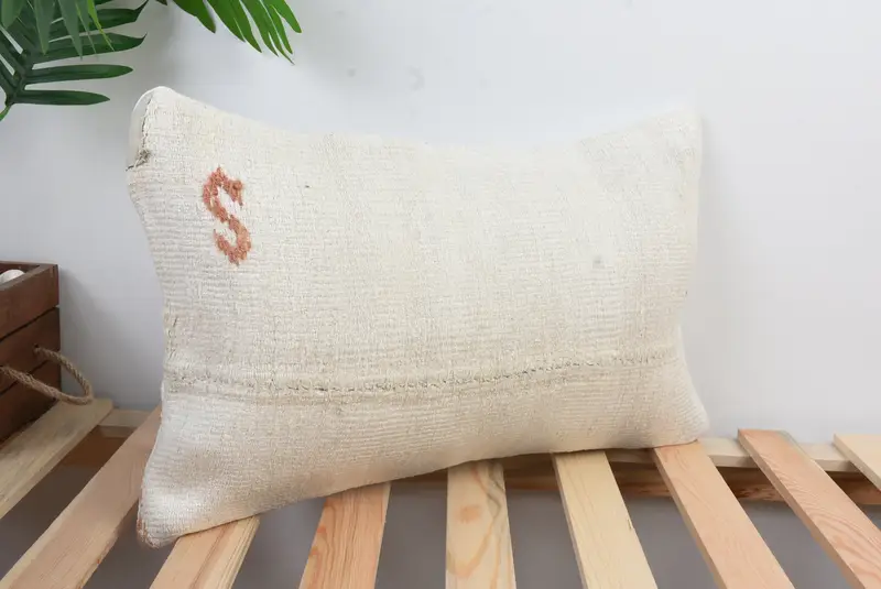 Turkish Corner Cushion Cover, 12x20 White Cushion Cover, Cushion Case, Handmade Pillow Sham, Pillow for Couch, Gift Pillow, Kilim Pillow - 6