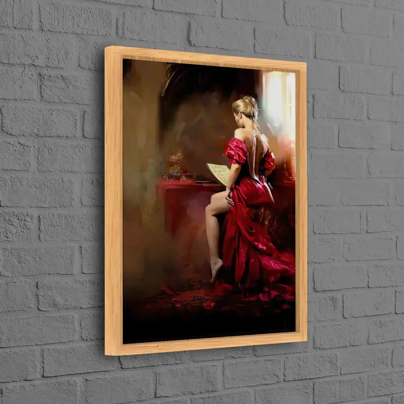 Zarif Kanvas Tablo: Kırmızı Elbiseli Kadın, Soyut Sanatsal Reprodüksiyon