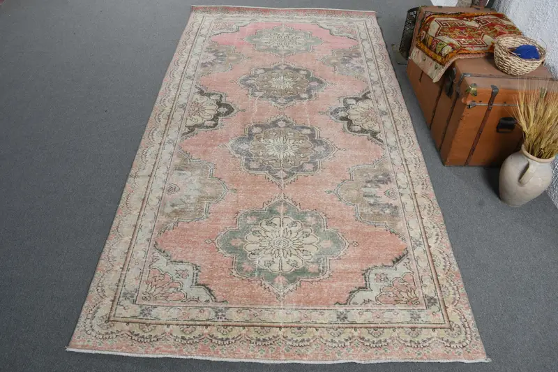 5.2x9.9 ft Halı, Türk Oushak Halısı, Vintage Kırmızı Yün Fas Halısı - 1