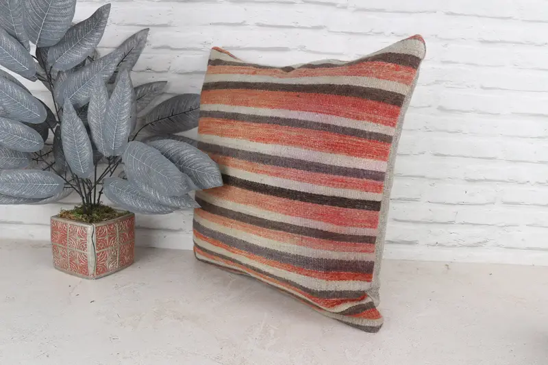 Crochet Pattern Cushion Cover, Vintage Kilim Pillow, Boho Pillow Sham Cover, 20x20 Red Cushion Cover, Cushion, Pillow for Sofa - 5
