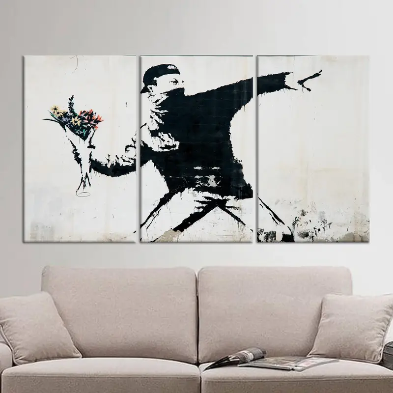 Impresión contemporánea de lienzo Molotov de flores de Banksy - Anarchy Graffiti Art