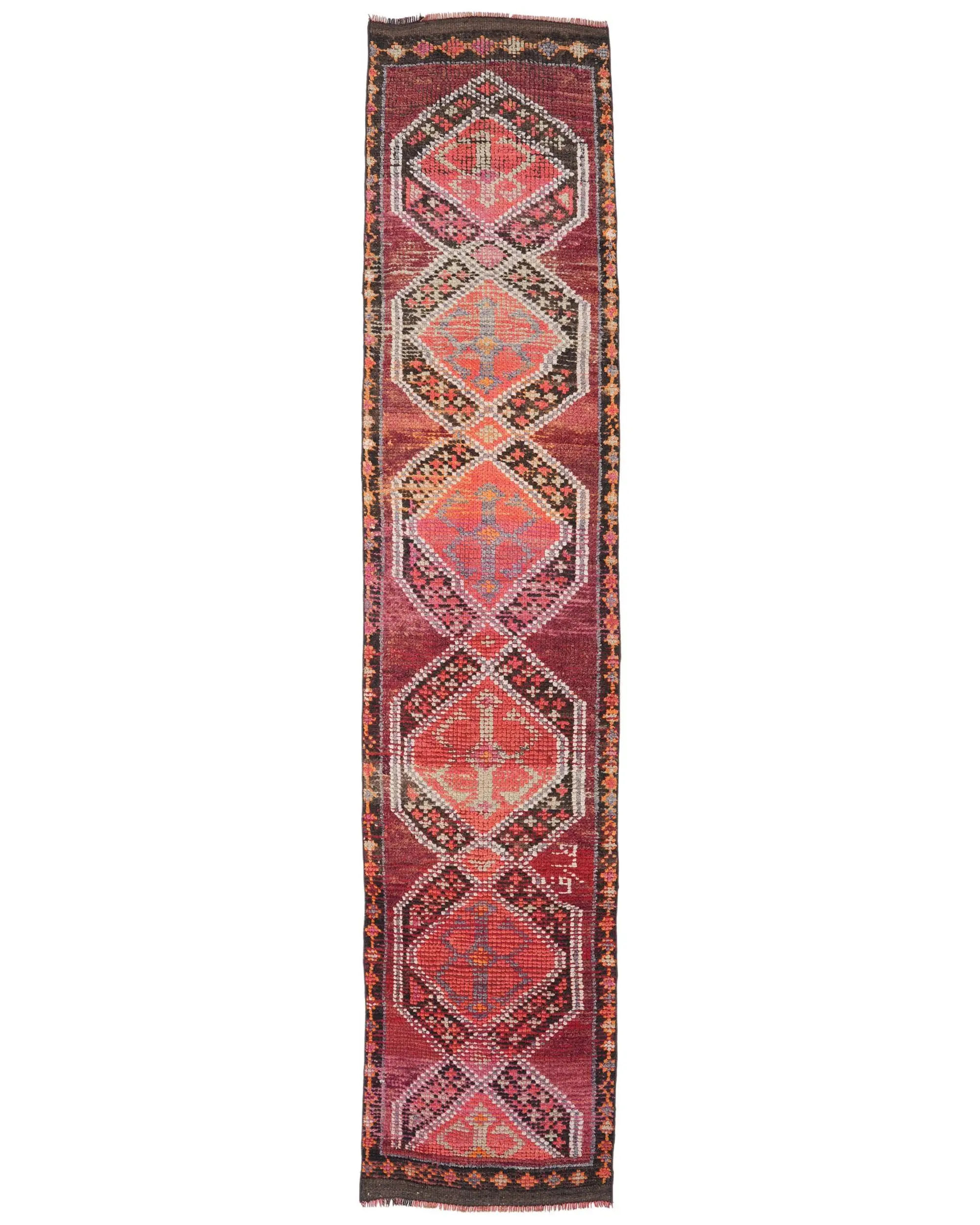 Vintage 2.5x11.6 ft Rug, Runner Turkish Rug, Red Plants & trees Wool Rug - 1