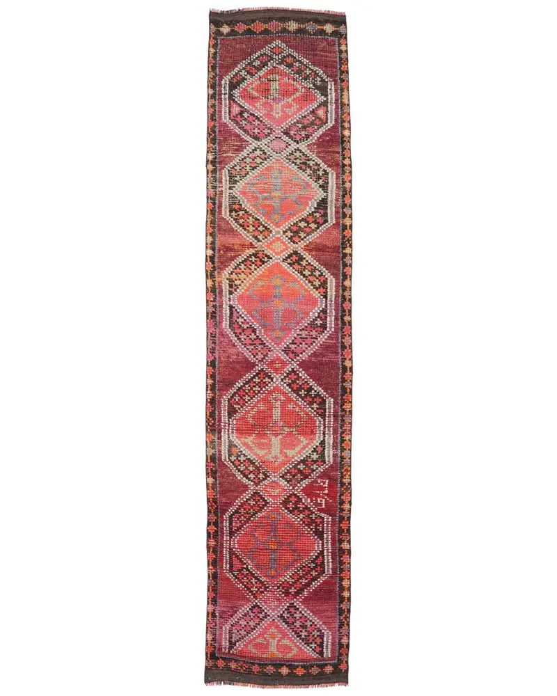 Zarif Pembe Halı, 2,5x11,6 ft Botanik Tasarım