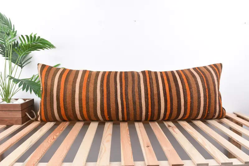 Couch Cushion Cover, 16x48 Brown Pillow Case, Throw Kilim Pillow, Vintage Throw Cushion Case, Cushion Case, Turkish Pillow, Antique Pillows - 1