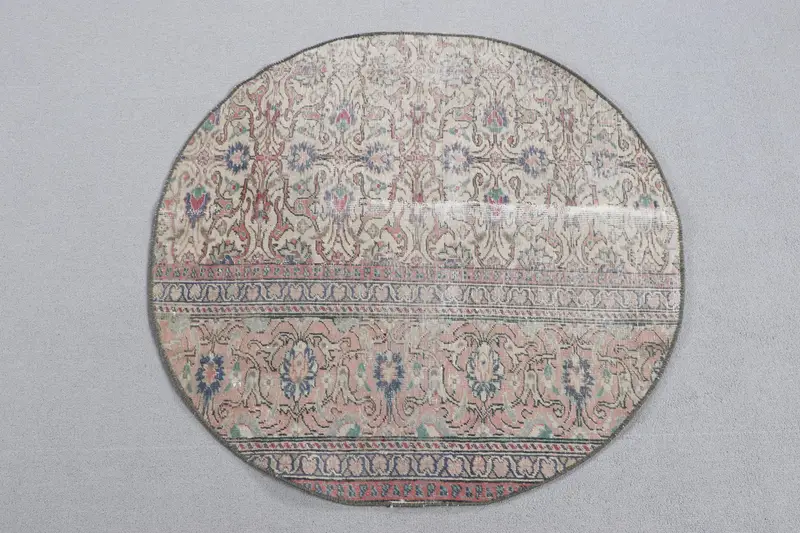 Alfombra beige y naranja, 2,9x2,9 pies diseño floral geométrico