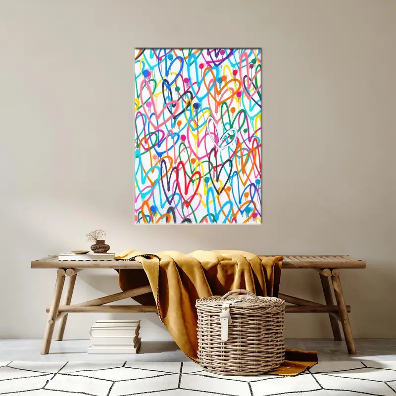 Colorful Hearts Art, Trendy Canvas Art, Modern Wall Decor, Heart Graffiti Decor, Valentine Day Gifts, Girl Room Decor, Wall Hanging Art - 1