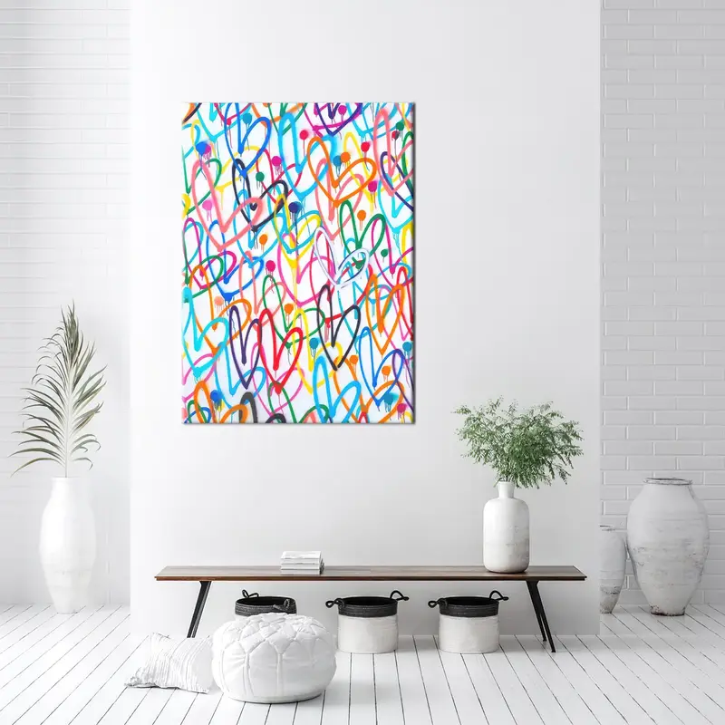 Colorful Hearts Art, Trendy Canvas Art, Modern Wall Decor, Heart Graffiti Decor, Valentine Day Gifts, Girl Room Decor, Wall Hanging Art - 2