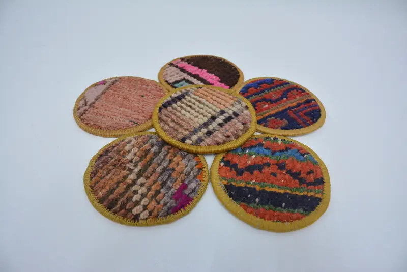 ボヘミアンラウンドコースター オレンジとピンクのエスニックコースター