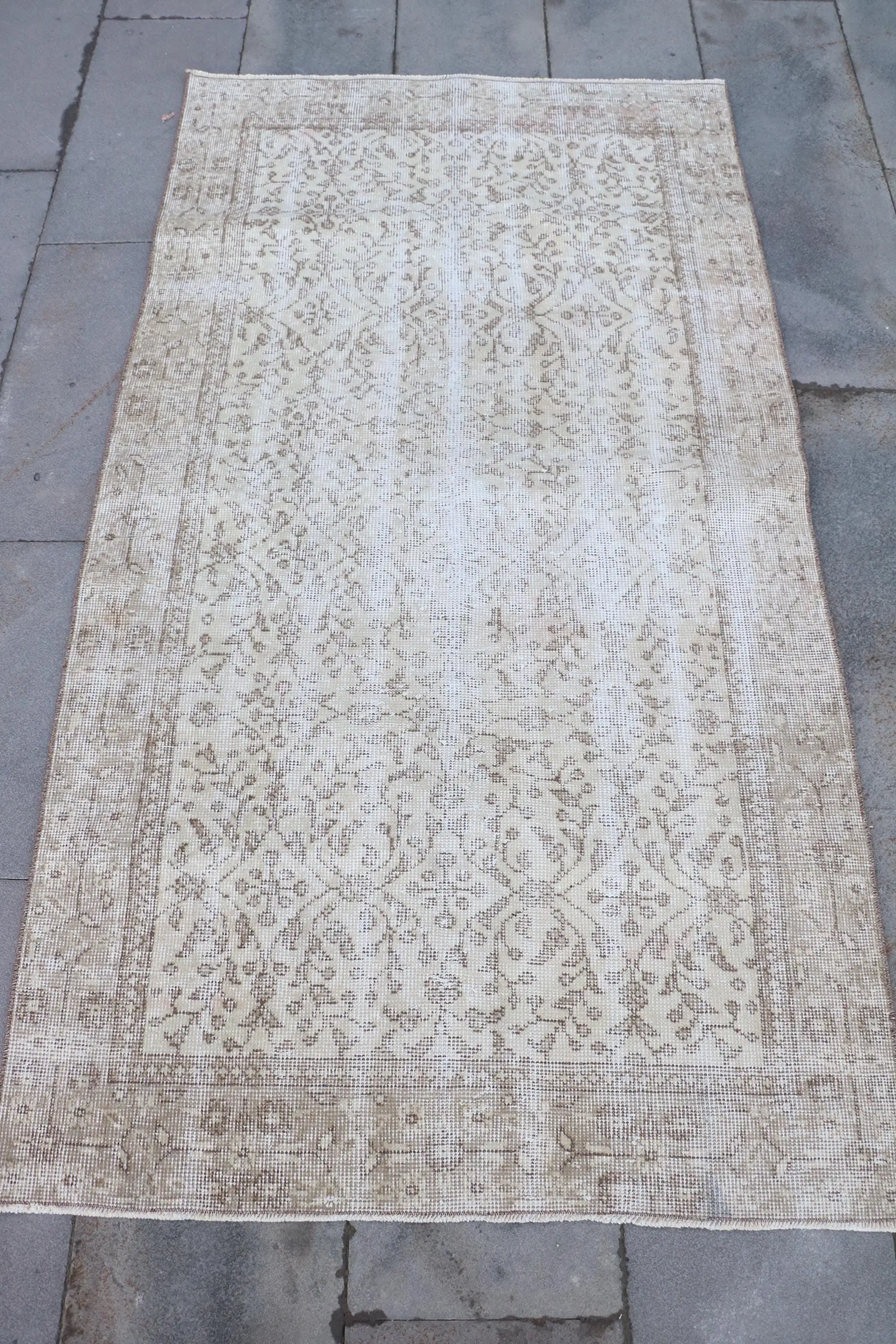 3,4x6,4 ft Akzent türkischer Teppich, Vintage Teppich, weiß brauner Pflanzen & Bäume Wollteppich - 1
