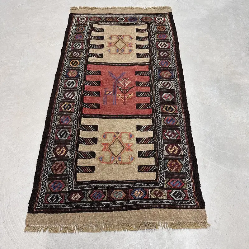 Kahverengi ve Mor Patchwork Halı, 3x6 ft Şık Dekor