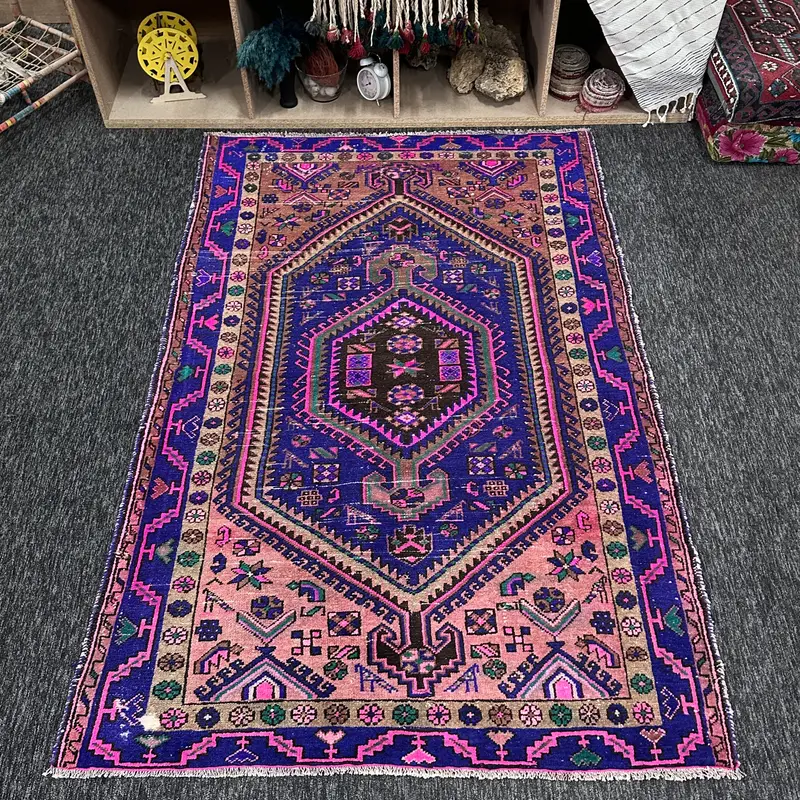 4.4x6.6 ft Rug, Vintage Turkish Rug, Pink Oushak Wool Rug - 1