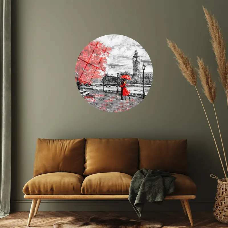 Romantic London Canvas: Big Ben, Red Umbrella, Valentine's Day
