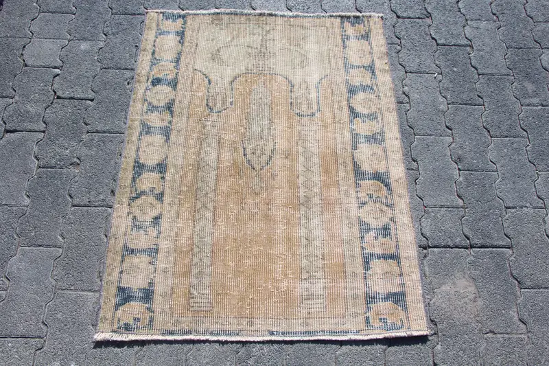 2,4x3,1 ft Teppich, türkischer Oushak-Teppich, Vintage-Teppich aus brauner Wolle mit Rand - 1