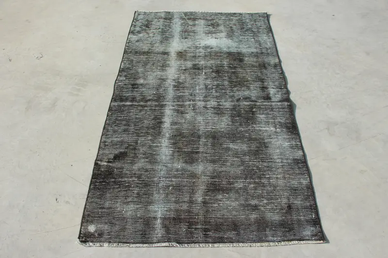 Alfombra turca vintage 3,4x6 pies (104x184 cm), alfombra abstracta gris Oushak - 1