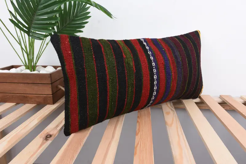 Comfy Throw Pillow Cover, Cushion Case, Pet Pillow Case, 12x24 Green Pillow Case, Antique Pillows, Handmade Kilim Cushion, Pillow for Sofa - 4