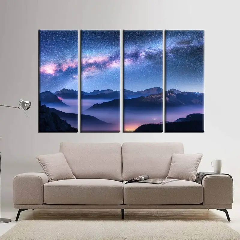Galaxy Starry Gece Foggy Dağları, Doğa Peyzaj Baskı Posteri, Tuval Duvar Sanatı, Ofis Duvar Dekoru, İtalya Mavi Peyzaj, Dolomit - 3