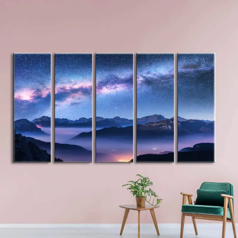 Galaxy Starry Gece Foggy Dağları, Doğa Peyzaj Baskı Posteri, Tuval Duvar Sanatı, Ofis Duvar Dekoru, İtalya Mavi Peyzaj, Dolomit - 4