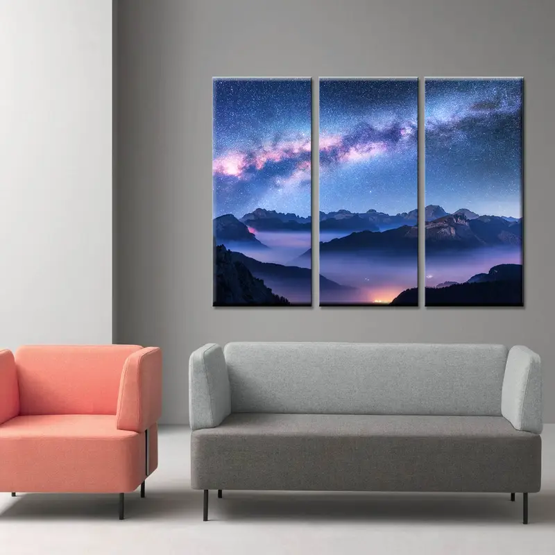 Galaxy Starry Gece Foggy Dağları, Doğa Peyzaj Baskı Posteri, Tuval Duvar Sanatı, Ofis Duvar Dekoru, İtalya Mavi Peyzaj, Dolomit - 2